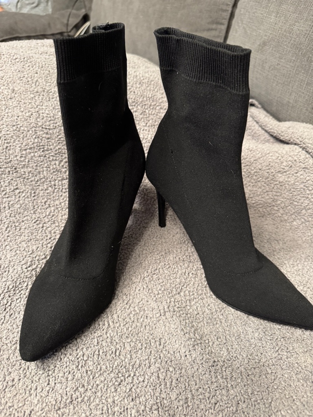 Steve Madden Black Stretch Knit Pointed-Toe Stiletto Ankle Boots
